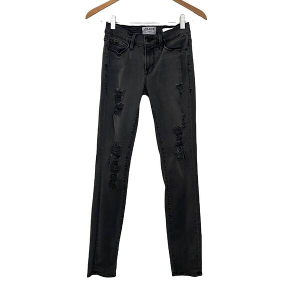 Frame Womens Le Skinny de Jeanne Distressed Jeans Grey Size 24 - Picture 1 of 10